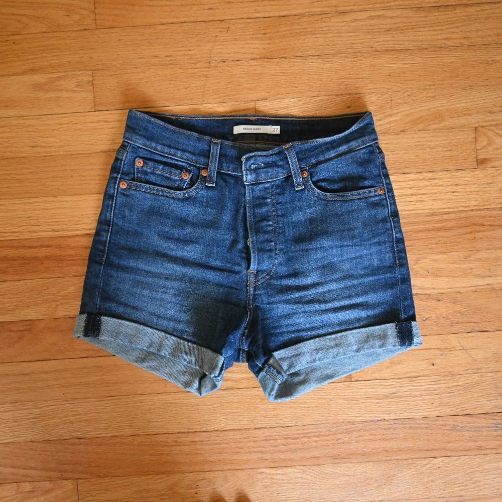 Blue Levi High Rise Wedgie Shorts